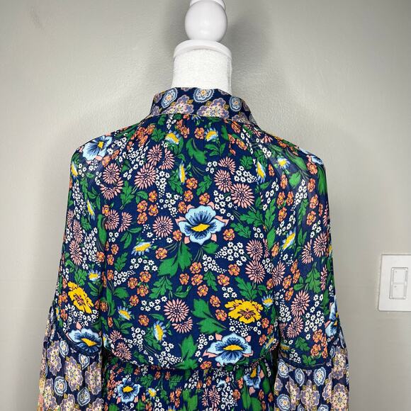 Anthropologie Maeve Ondine Floral Maxi Dress XS Sheer Sleeve Boho Peasant Navy - Picture 7 of 13